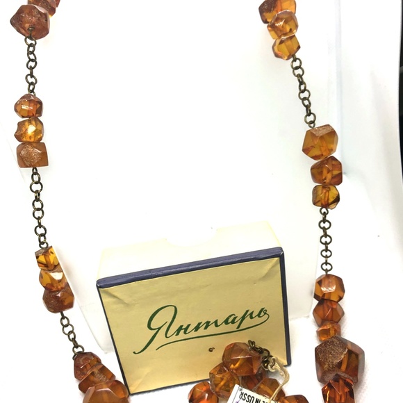 VTG BALTIC COGNAC AMBER NECKLACE FACETED BEADS - Picture 5 of 8